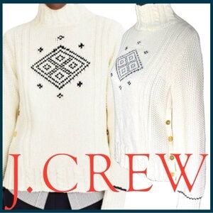 J Crew The Reeds X Off White/Navy Mock Neck Side Gold Buttons Sweater (M)